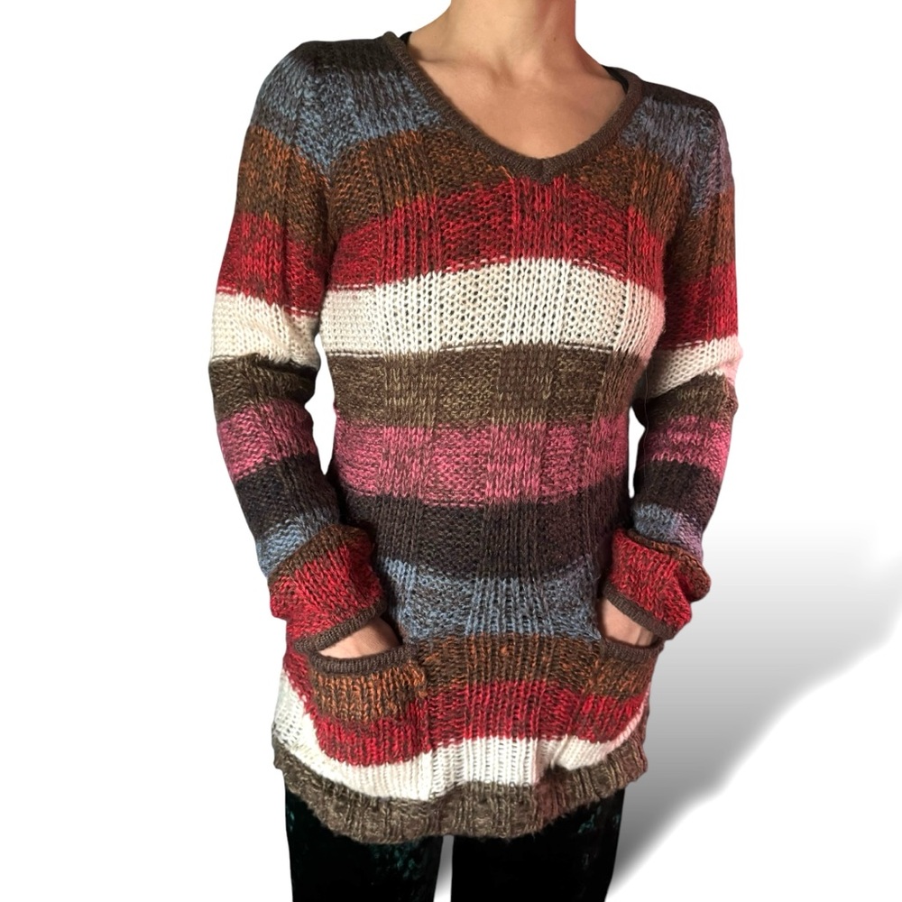 Vintage Striped Knit Sweater Dress w /Pockets Large. Ashley by 26 International